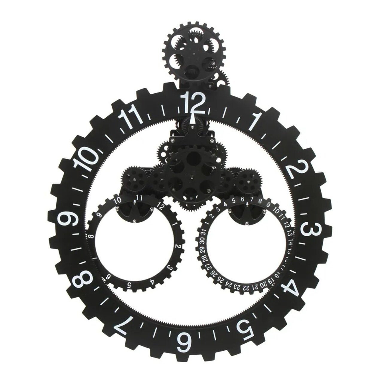 Wall Clock 27" Industrial Black Metal Gear Mechanical Moving Gear Wall Clock